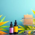 Vibrant cannabis elements with a digital shopping cart.