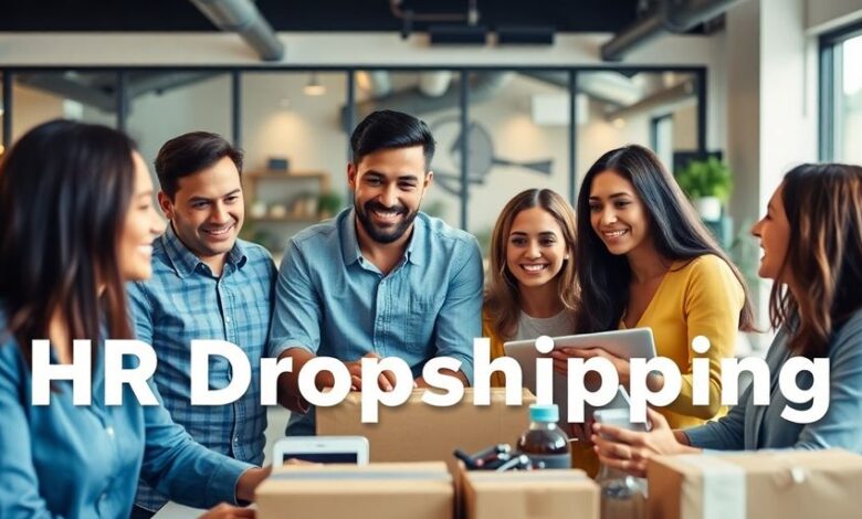 Diverse team collaborating in a modern office for dropshipping.