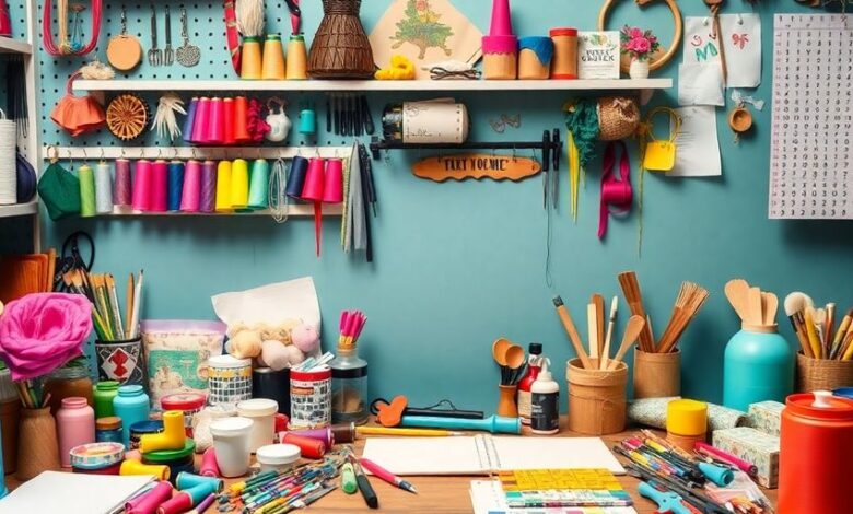 Crafting tools and colorful materials for profitable creativity.