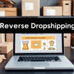 Modern workspace for reverse dropshipping with shipping supplies.