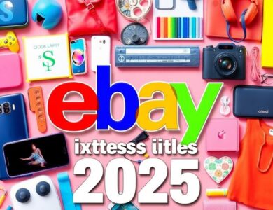 Colorful collage of trending eBay products for 2025.